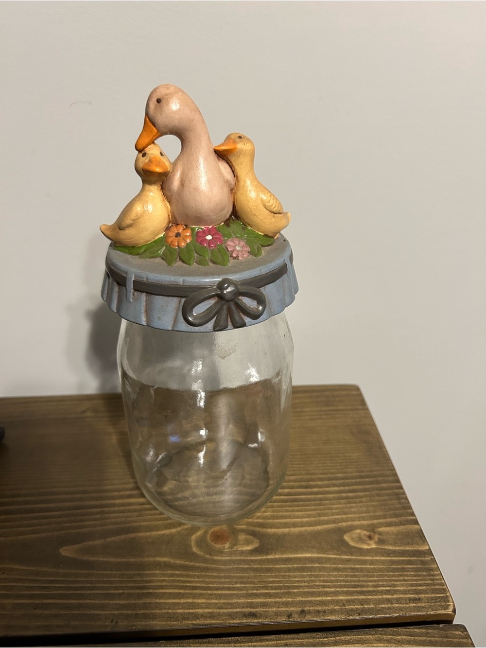 Duck Family Glass Jar with Decorative Lid - Pastel Yellow & Pink
